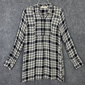 Abercrombie & Fitch B&W Plaid Tunic Women Small Roll Tab Sleeve Pockets